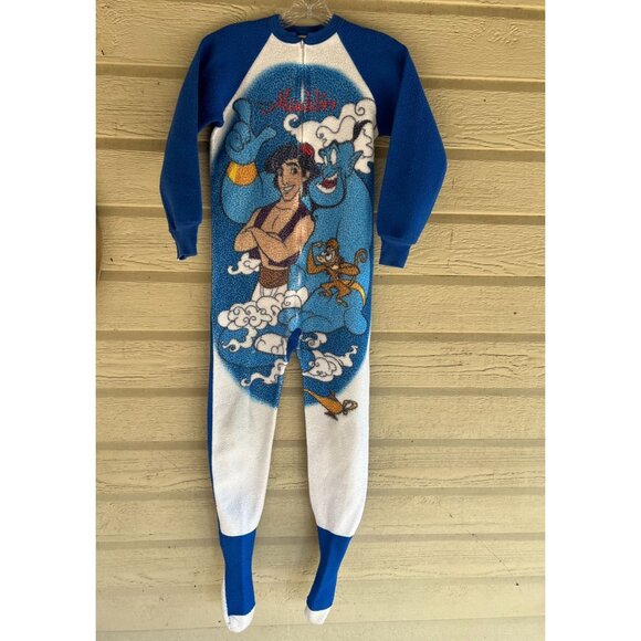 Disney Aladdin 1992 Fleece Pajamas Sleeper Suit Blue Kids 12 Footsie Genie Read* - Picture 13 of 13